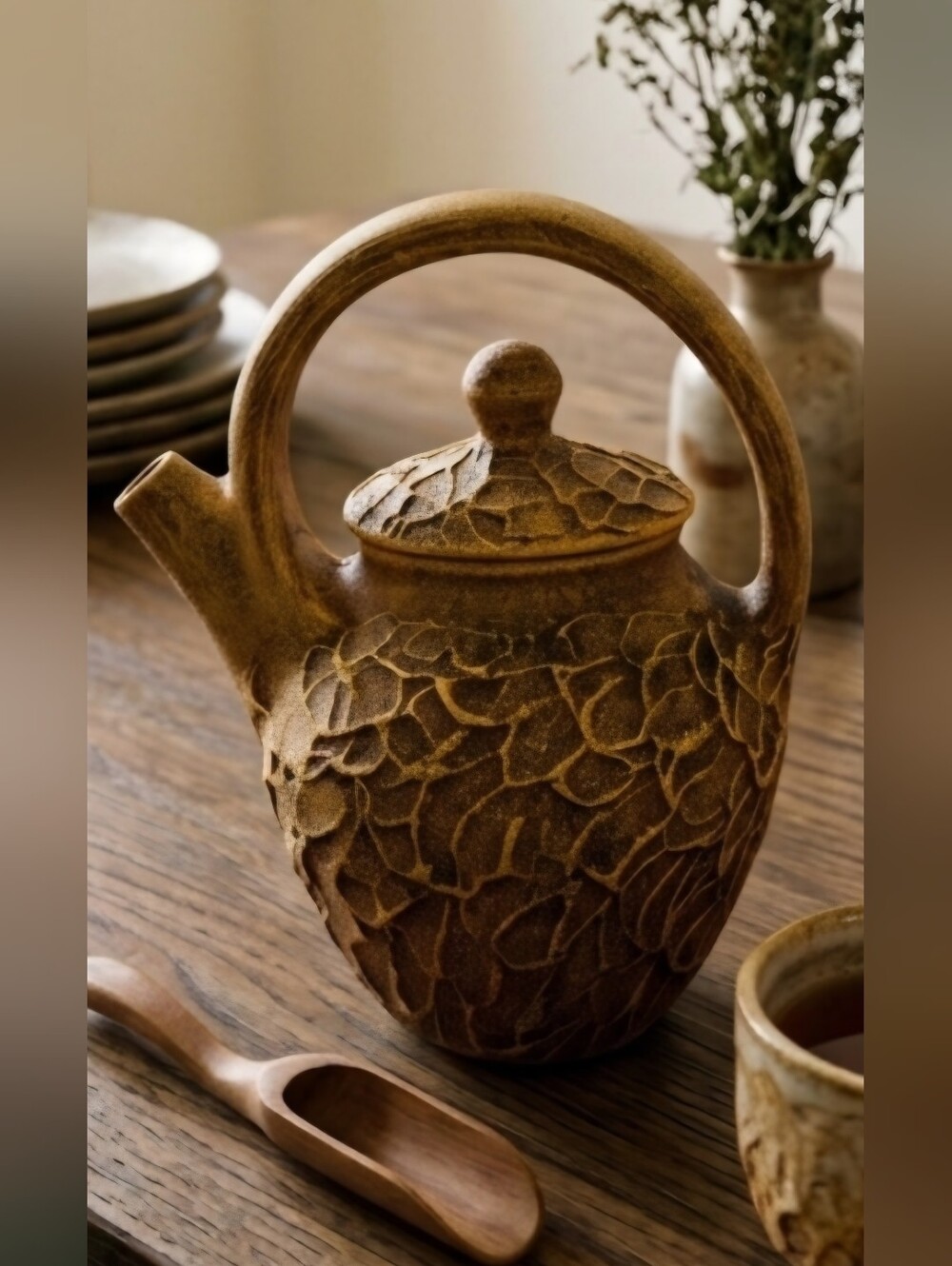 ORGANIC STYLE POTTERY TEAPOT              LOTUS PETALS